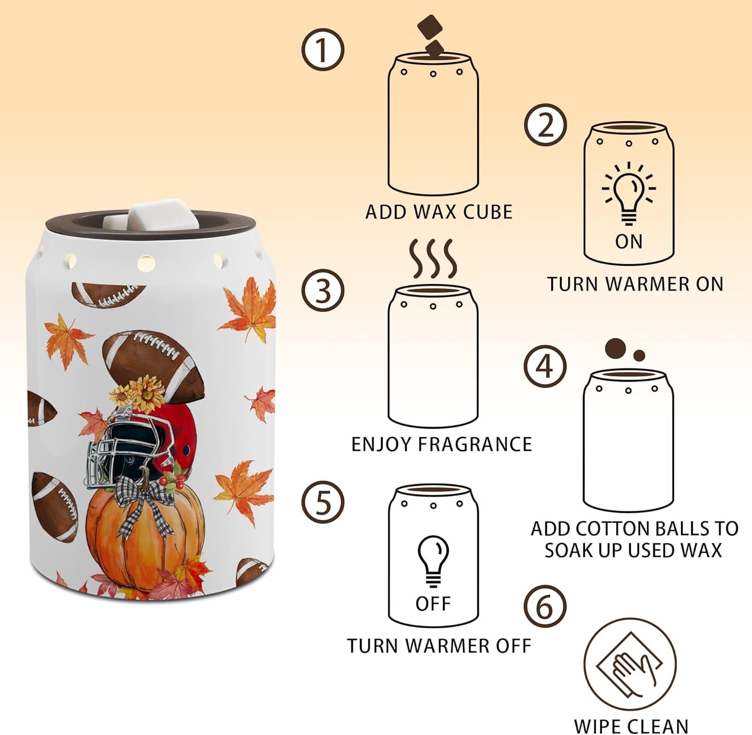 Fall Decorations for Home, Fall Wax Melt Warmer, Football Decor | Football, Autumn Decor, Pumpkin Decorations, Kitchen, Bathroom, Farm Housewarming Gifts