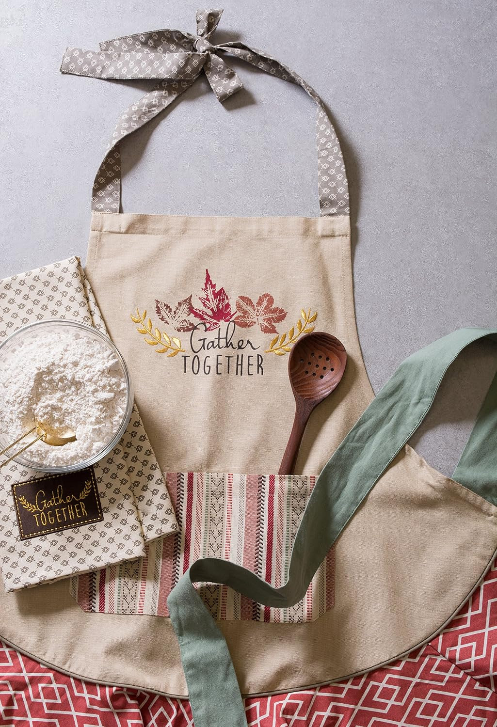 Women'S Fall & Thanksgiving Kitchen Apron, Adjustable Long Waist Ties, Gather Together