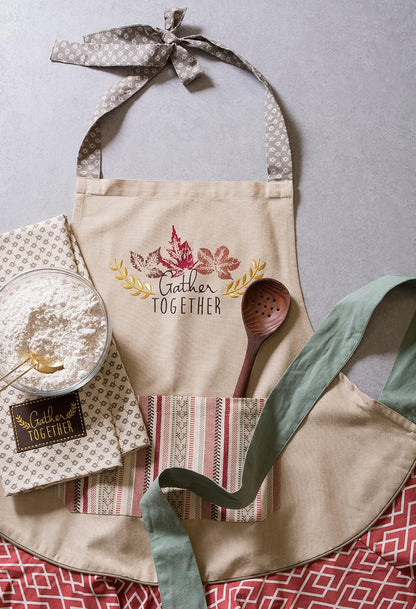 Women'S Fall & Thanksgiving Kitchen Apron, Adjustable Long Waist Ties, Gather Together