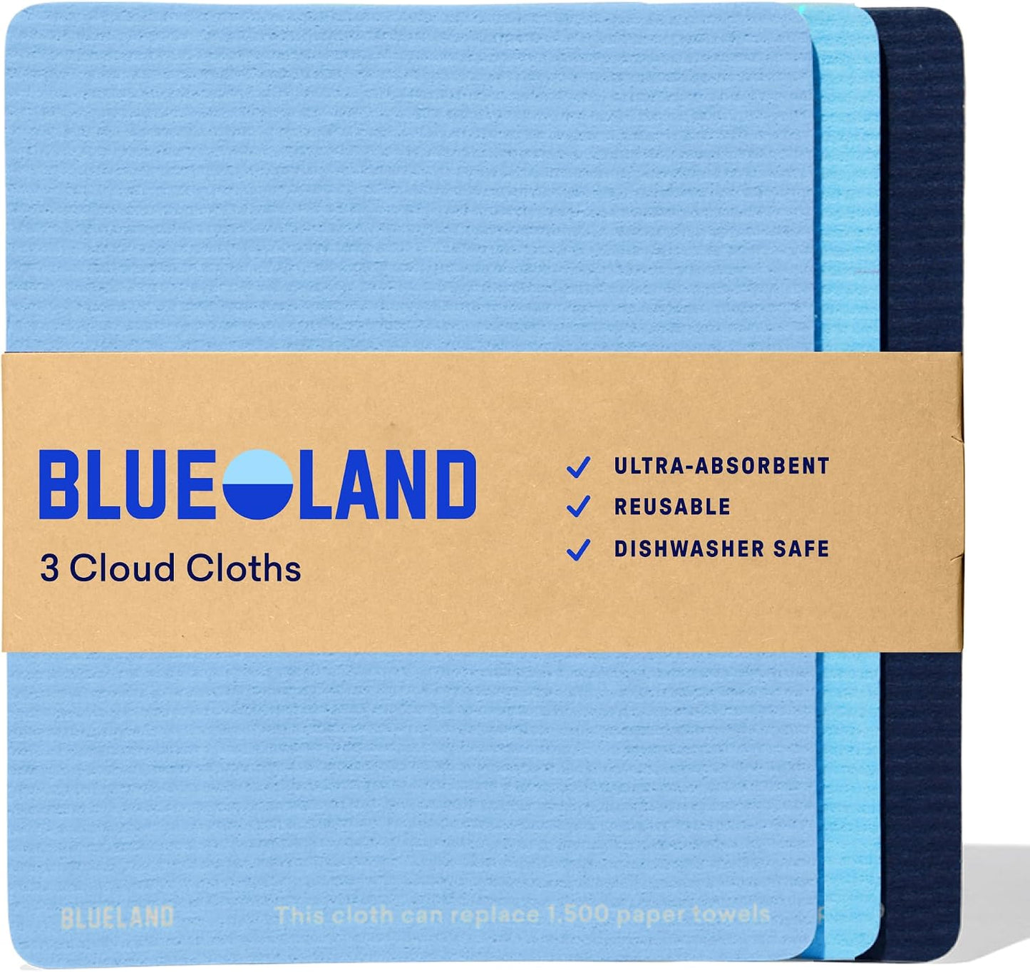 Cloud Cloth, 3-Pack, Reuseable Paper Towel Replacement, Natural Swedish Dish Kitchen Sponge