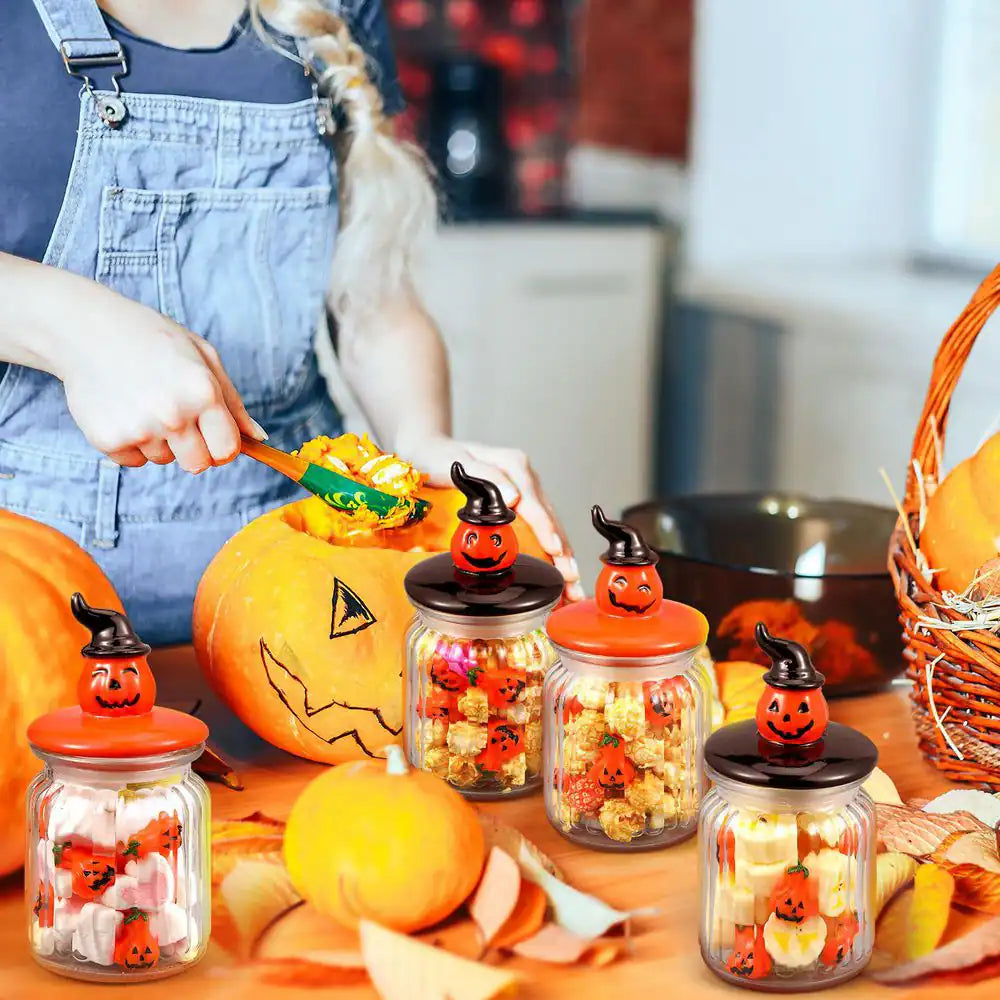 4-Pack Food Storage Canister with Airtight Ceramic Lid for Halloween Party Tea and Cookie Table Decoration, Orange