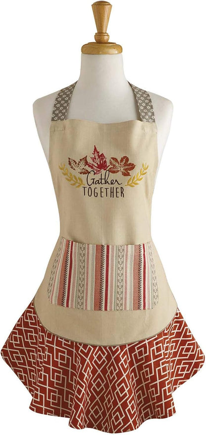 Women'S Fall & Thanksgiving Kitchen Apron, Adjustable Long Waist Ties, Gather Together
