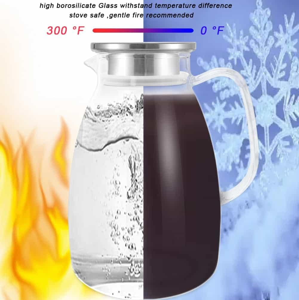 Glass Pitcher with Lid,68 Oz Water Pitcher for Hot Cold Drinks,Glass Water Pitch