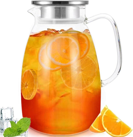 Glass Pitcher with Lid,68 Oz Water Pitcher for Hot Cold Drinks,Glass Water Pitch