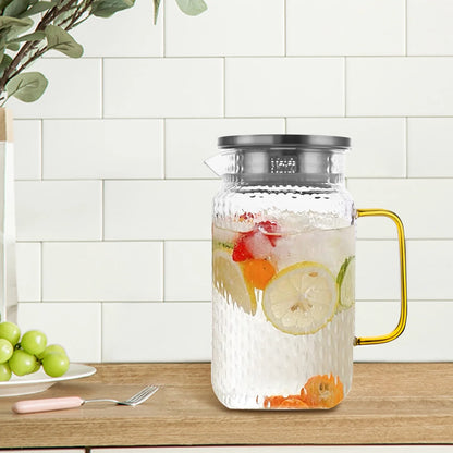 68Oz Glass Pitcher with Stainless Steel Lid and Handle,Clear Iced Tea Brewing Pitcher for Beverage,Lemonade