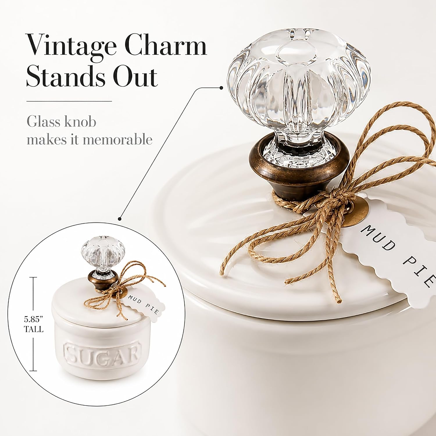 Door Knob Sugar Bowl, White 5.85H X 6.7L X 6.35W