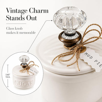Door Knob Sugar Bowl, White 5.85H X 6.7L X 6.35W