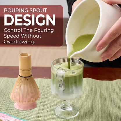 8Pcs Matcha Whisk Set - Matcha Whisk Set with Ceramic Matcha Bowls | Japanese Tea Set | Matcha Shaker | Matcha Making Kit | Matcha Set | Pink Matcha Kit