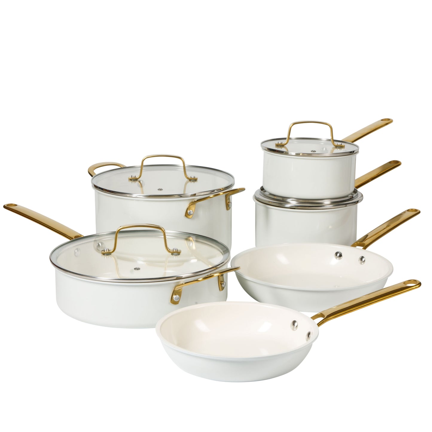Everyday Emmie 10-Piece Non-Stick Aluminum Cookware Set, Cooking Pots and Pans Set, Linen