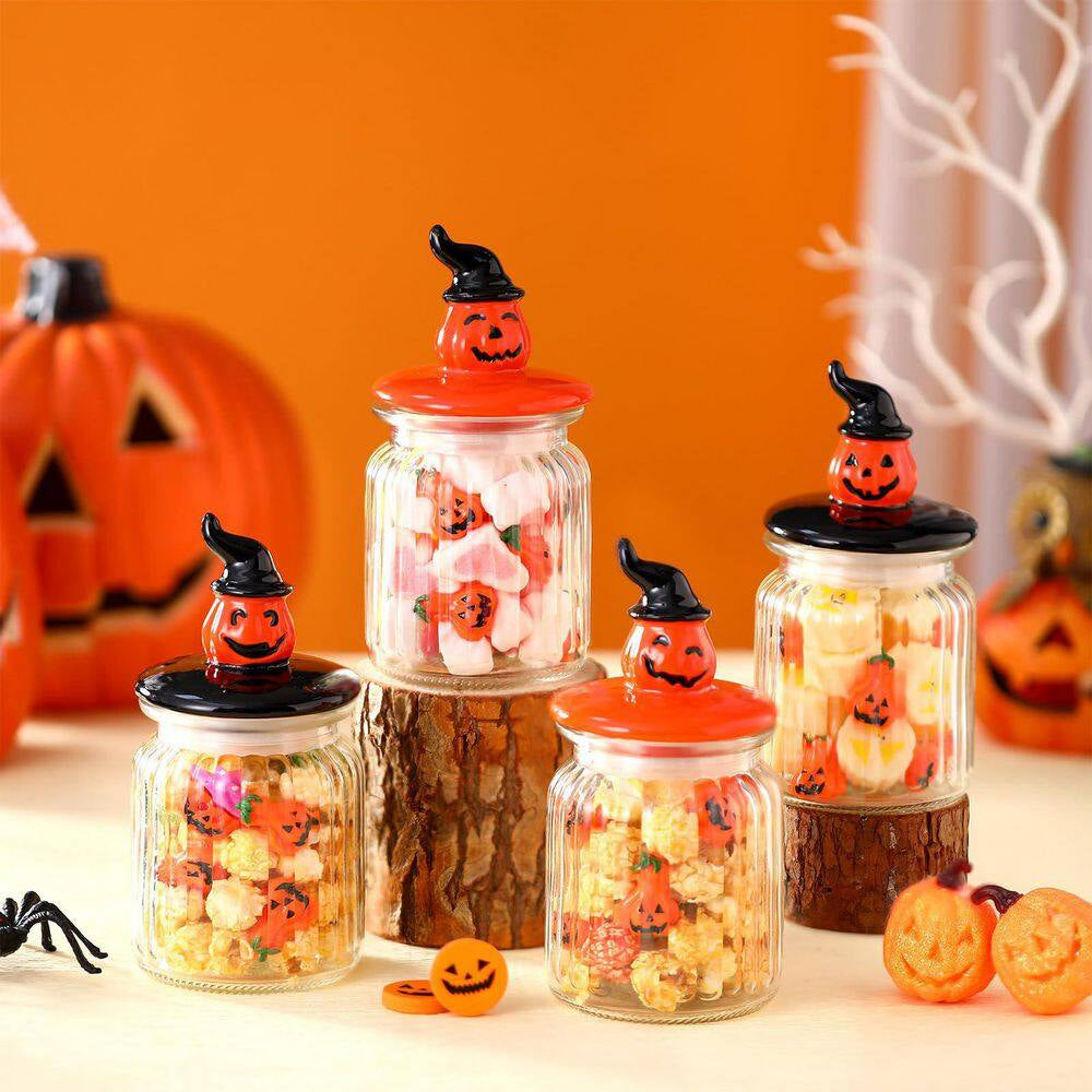 4-Pack Food Storage Canister with Airtight Ceramic Lid for Halloween Party Tea and Cookie Table Decoration, Orange
