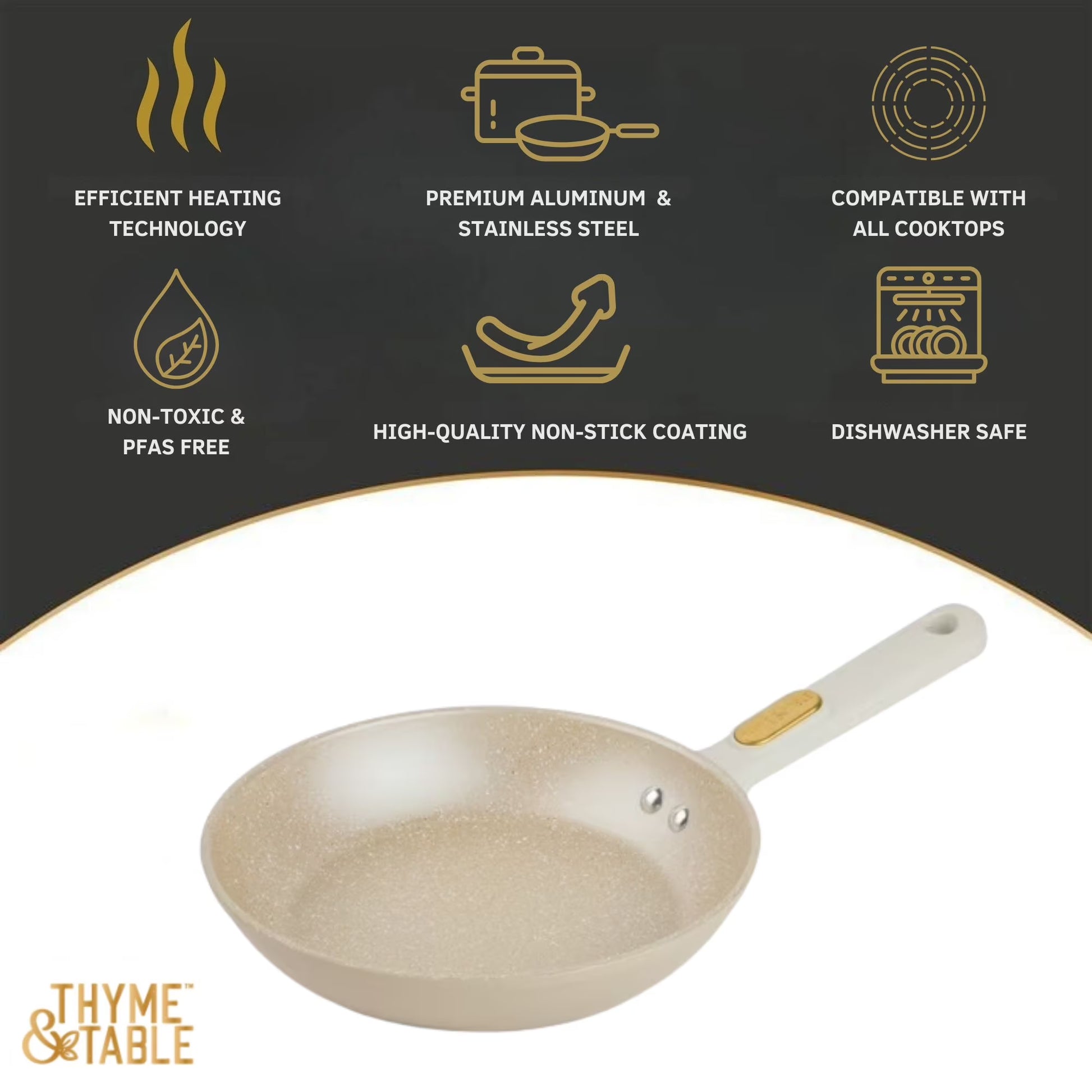Thyme & Table 8" Ceramic Non-Stick Granite Collection Non-Toxic Fry Pan - Taupe & Gold