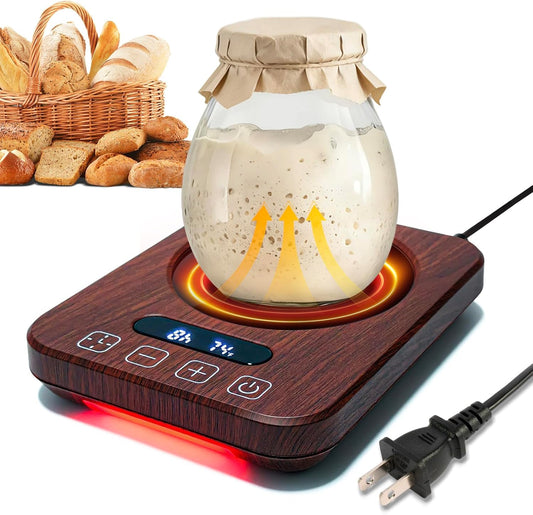 Sourdough Starter Warmer, 70–100°F, 1°F Control | 18W Low-Temp Warming Pad with 1°F Adjustment, 1–12H Timer, 8H Auto Shut-Off, Digital Display, for Starter Jars
