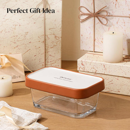 Glass Butter Dish with Ceramic Lid, Large Butter Container for 3 Sticks, 2-In-1 Butter Dish with Lid for Countertop, Multi-Purpose Preserving Keepers and Tray, Dishwasher Safe-Cozy Gift