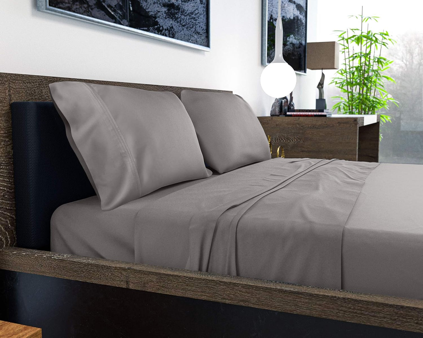 California King Sheet Sets - 100% Pure Viscose Derived from Bamboo Sheets California King Size - Super Soft Viscose Cooling Sheets for Hot Sleepers - up to 16’’ Deep Pocket (S Gray)
