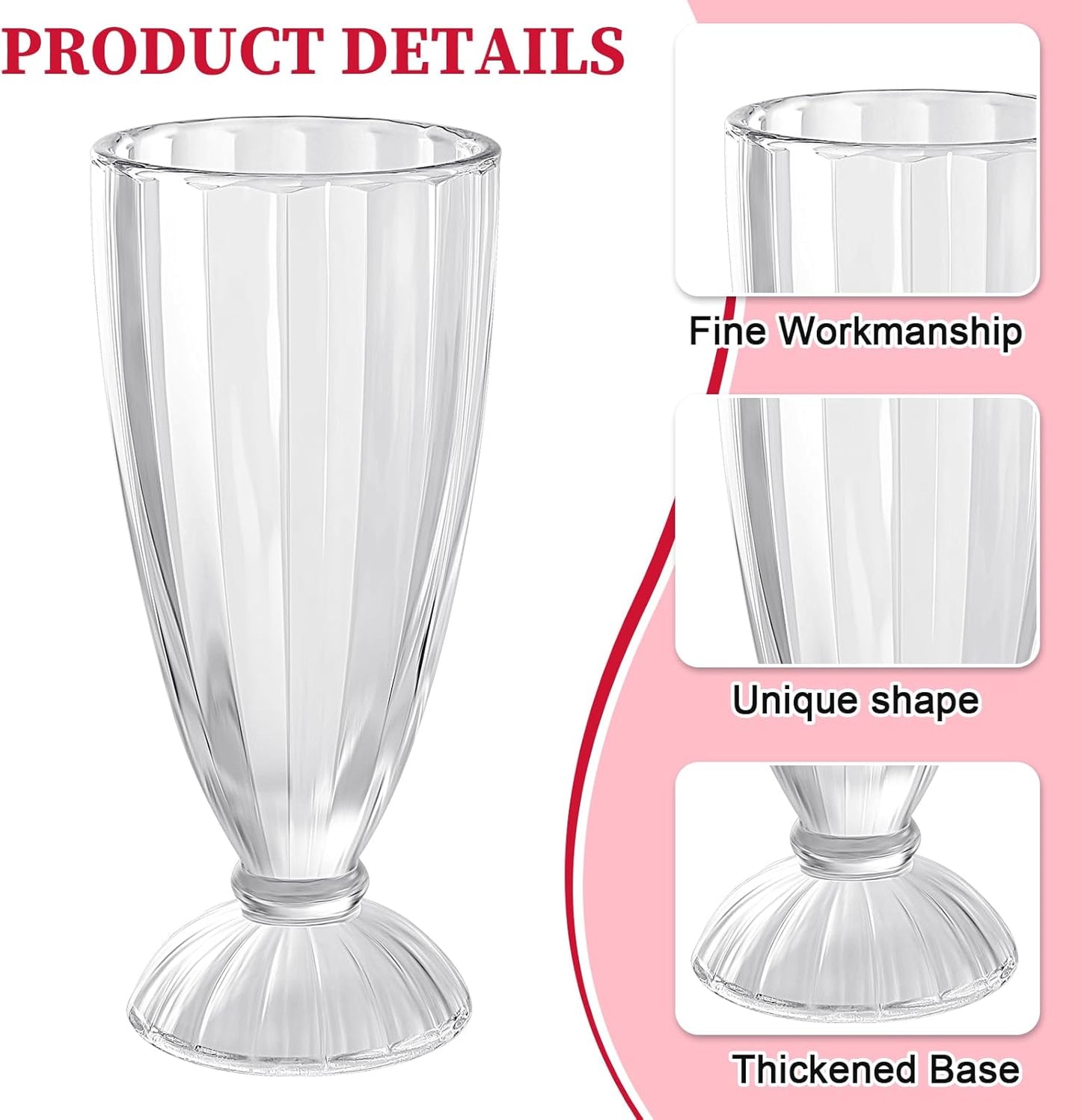 6 Set 12 Oz Milkshake Glass with Long Metal Spoons Clear Ice Cream Soda Glasses Fountain Shoppe Classic Transparent Cup with Long Stainless Steel Spoons for Milk Shake Dessert Ice Cream