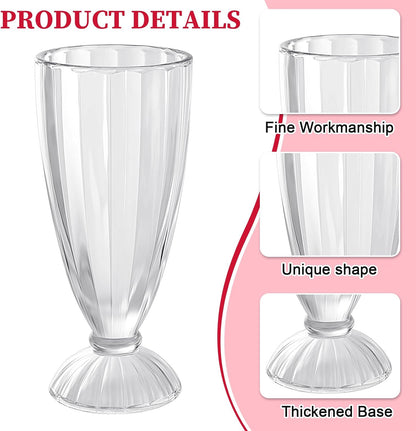 6 Set 12 Oz Milkshake Glass with Long Metal Spoons Clear Ice Cream Soda Glasses Fountain Shoppe Classic Transparent Cup with Long Stainless Steel Spoons for Milk Shake Dessert Ice Cream