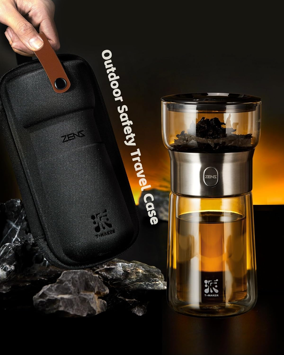 Modern Tea Infuser Teapot, One Touch Tea Maker for Loose Leaf Tea | Glass Magic Tea Pot, Mess Free Tea Steeper with Insulated Mug, Portable Tea Infuser with Case for Tea Lovers