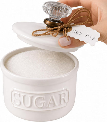 Door Knob Sugar Bowl, White 5.85H X 6.7L X 6.35W