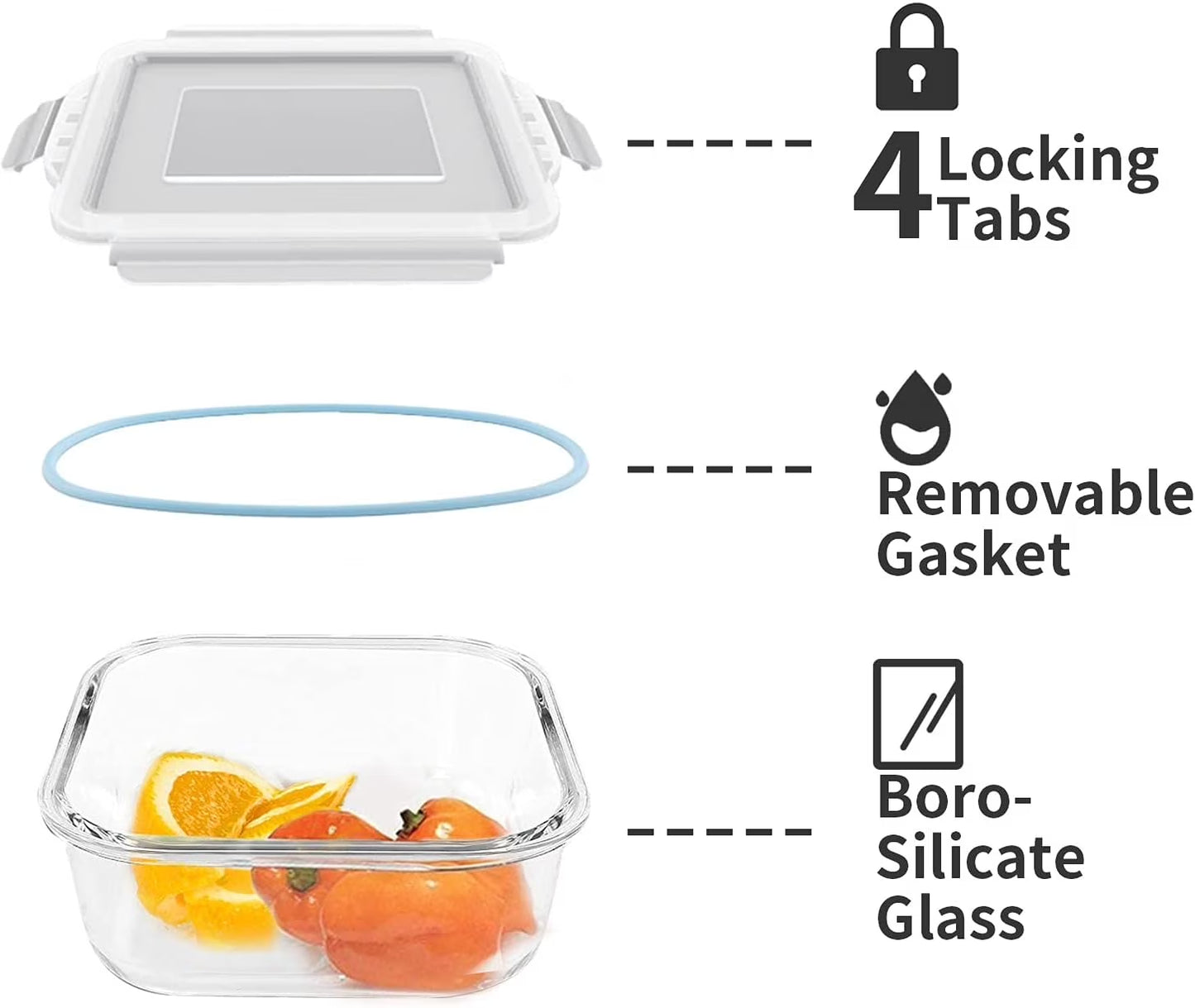 15 Packs Glass Food Storage Container with Airtight Lids,Stackable Square Meal Prep Containers for Kitchen Freezer,Round Glass Lunch Box