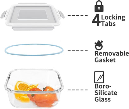 15 Packs Glass Food Storage Container with Airtight Lids,Stackable Square Meal Prep Containers for Kitchen Freezer,Round Glass Lunch Box