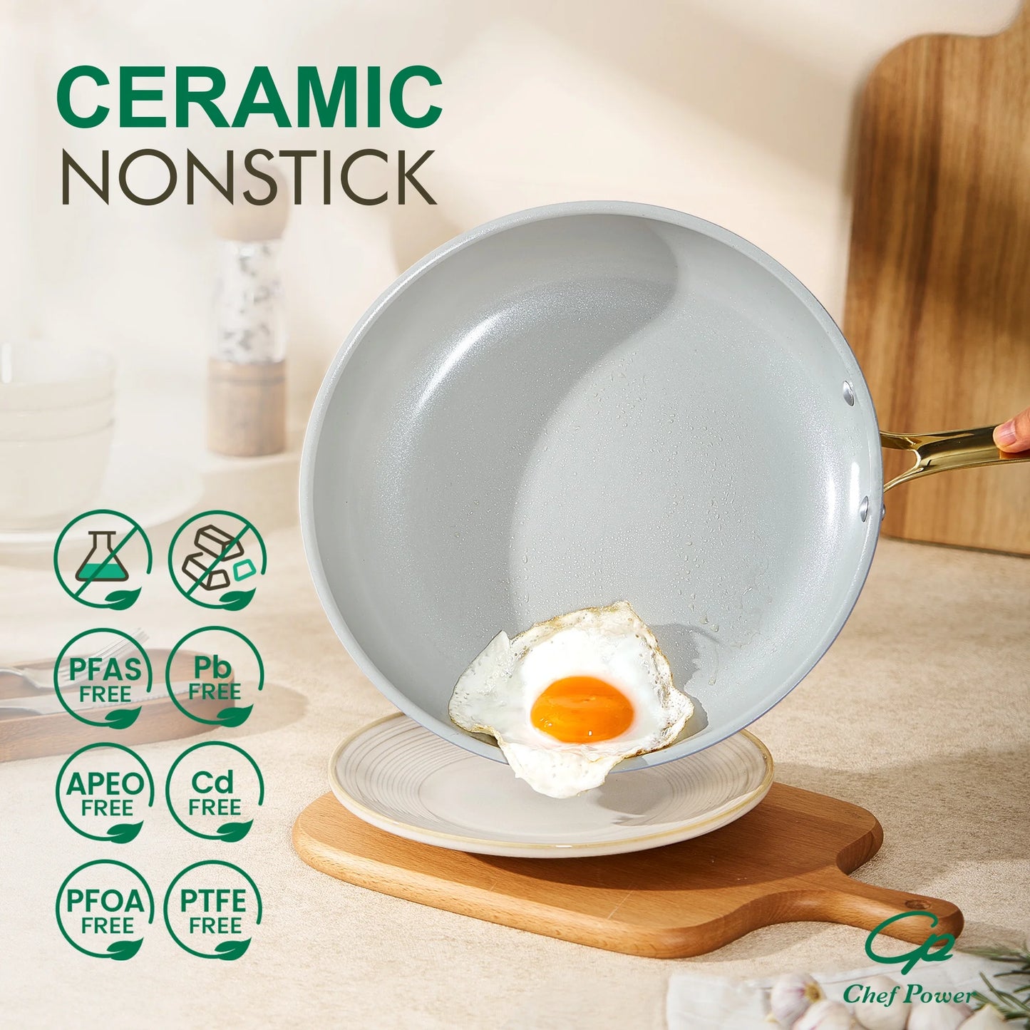 7 Pcs Ceramic Cookware Sets, Non-Stick Pots and Pans Set with Stainless Steel Handles, Dishwasher and Oven Safe, Light Blue with Light Gold Handles