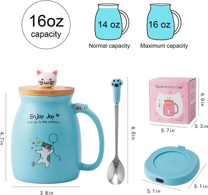 Coffee Mug Warmer & Cute Cat Mug Set, Candle Mug Warmer for Home & Office, Electric Smart Coffee Warmer for Desk, Beverage Tea Coffee Cup Warmer with 3-Temp Settings, 8H Auto Shut Off, Blue