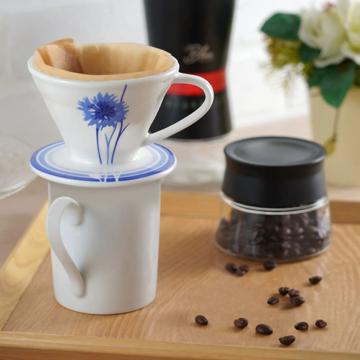 2PK (1-2 Cups) Ceramic Pour over Coffee Dripper, Blue Cornflower - Artisan Series (BB1001-P2)