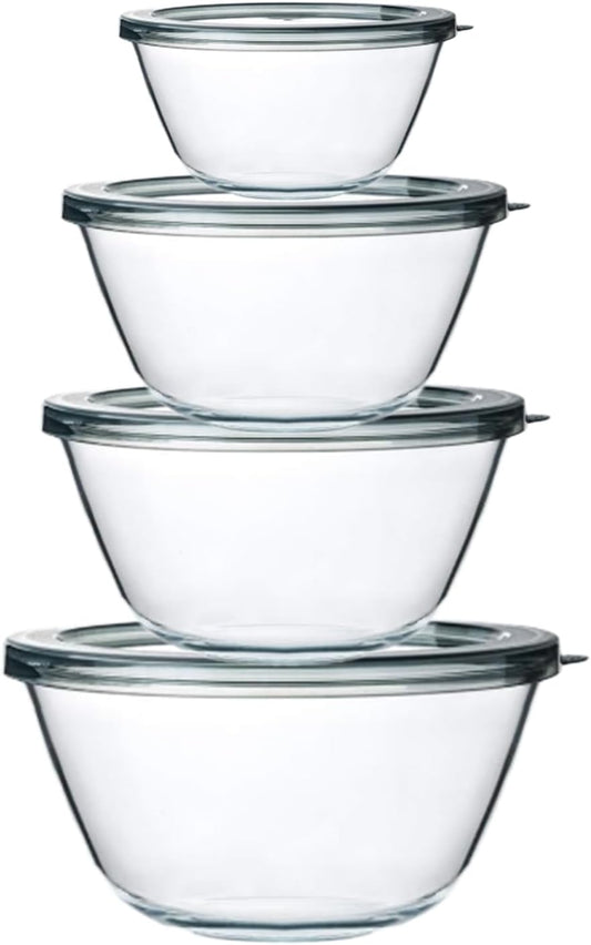 Glass Mixing Bowls with Lids, 4 Packs Glass Bowl Set, Nesting Bowls for Meal Prep, Food Storage, Bowls for Cooking, Baking, Bpa-Free, 0.8/1.7/1.6/2.9/4.8 Qt