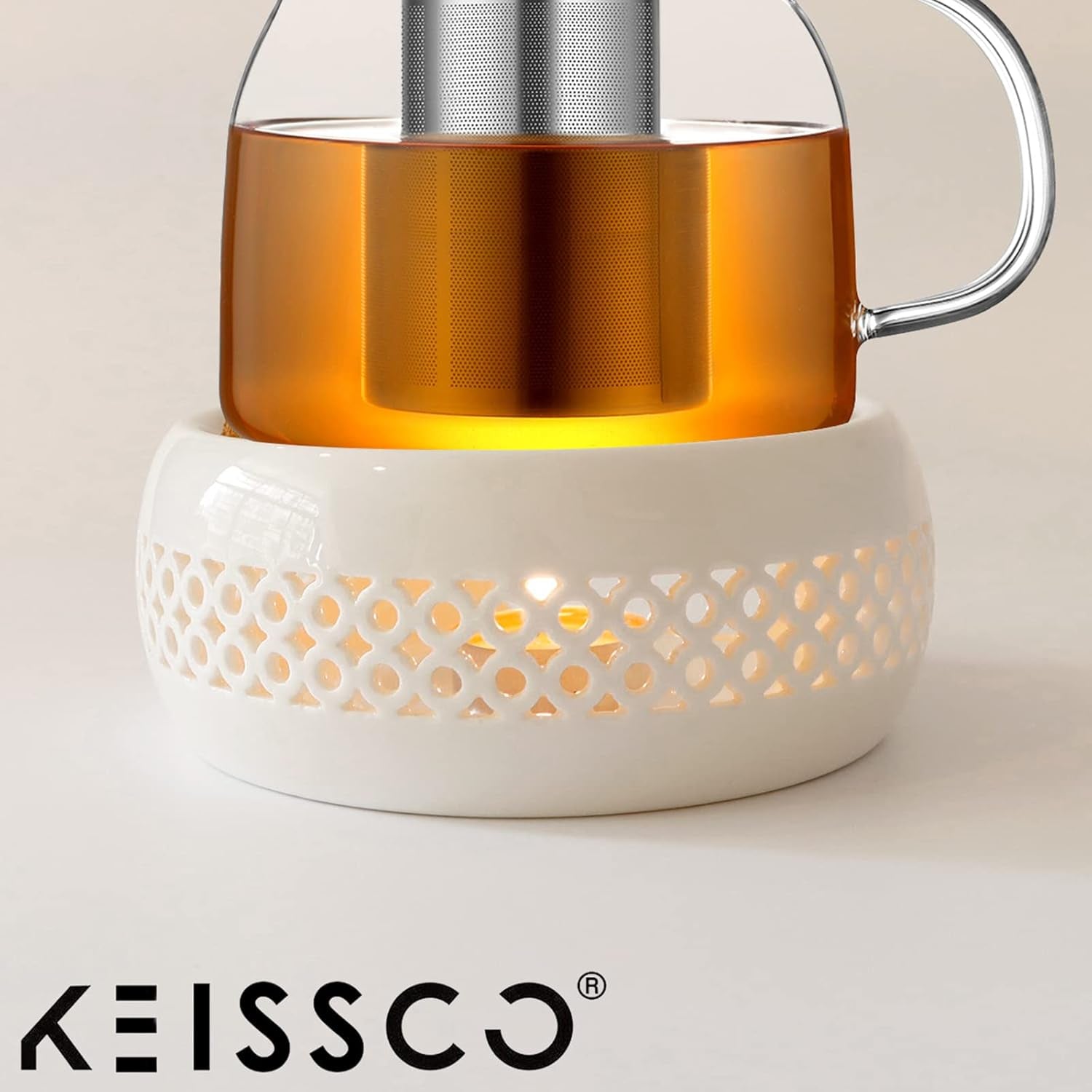 Teapot Warmer, Ceramic Teapot Heater with Cork Cushion Coffee Tea Warmer for Glass, Stainless Steel, Ceramic Teapot and Other Heatproof Dish Warming Use