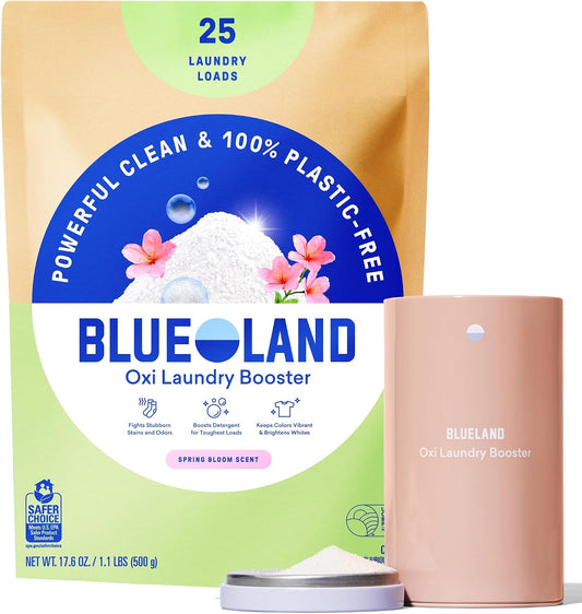 Oxi Laundry Booster Powder with Tin, Starter Set, Spring Bloom Scent, 25 Loads, 17.6 Oz, Plastic-Free, Eco Friendly, Oxy Cleaner, Stain Remover