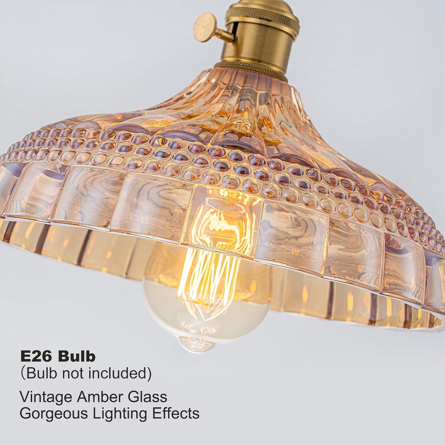 EDSILIVE Vintage Flower Glass Pendant Lights Kitchen Island 9.84" Antique Flower Amber Glass Hanging Ceiling Light Fixture with Adjustable Wire E26 Base for Dining Room Kitchen Table, Gold Tea