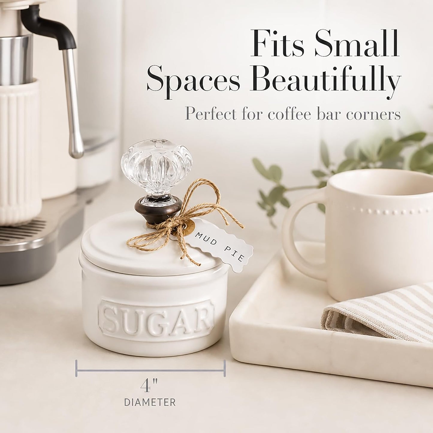 Door Knob Sugar Bowl, White 5.85H X 6.7L X 6.35W