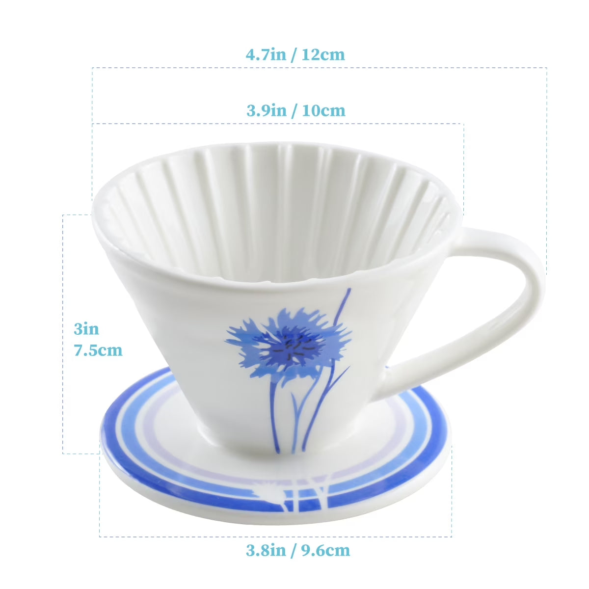 2PK (1-2 Cups) Ceramic Pour over Coffee Dripper, Blue Cornflower - Artisan Series (BB1001-P2)