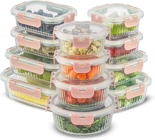 24Pc Borosilicate Glass Storage Containers with Lids | 12 Airtight/Freezer Safe Food Storage Containers for Pantry and Kitchen | Meal Prep Container for Lunch | Glass Tupperware Set
