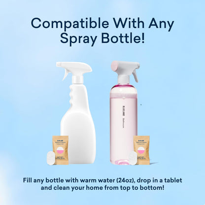 Bathroom Cleaner, Starter Set, Eucalyptus Mint Scent, Spray Bottle with 4 Refill Tablets, Eco-Friendly Cleaning Supplies, 4 X 24 Fl Oz