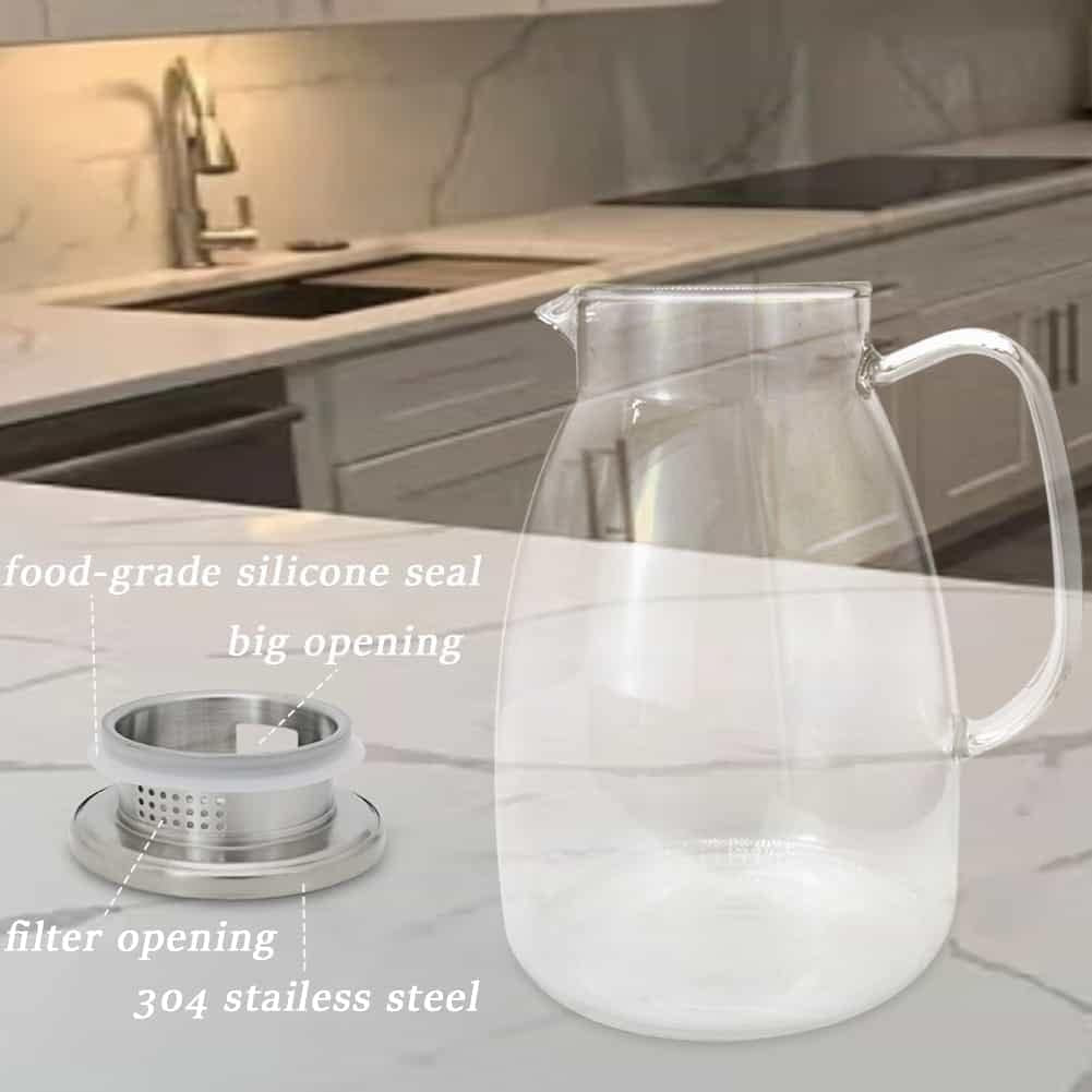 Glass Pitcher with Lid,68 Oz Water Pitcher for Hot Cold Drinks,Glass Water Pitch