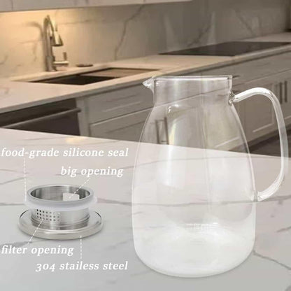 Glass Pitcher with Lid,68 Oz Water Pitcher for Hot Cold Drinks,Glass Water Pitch