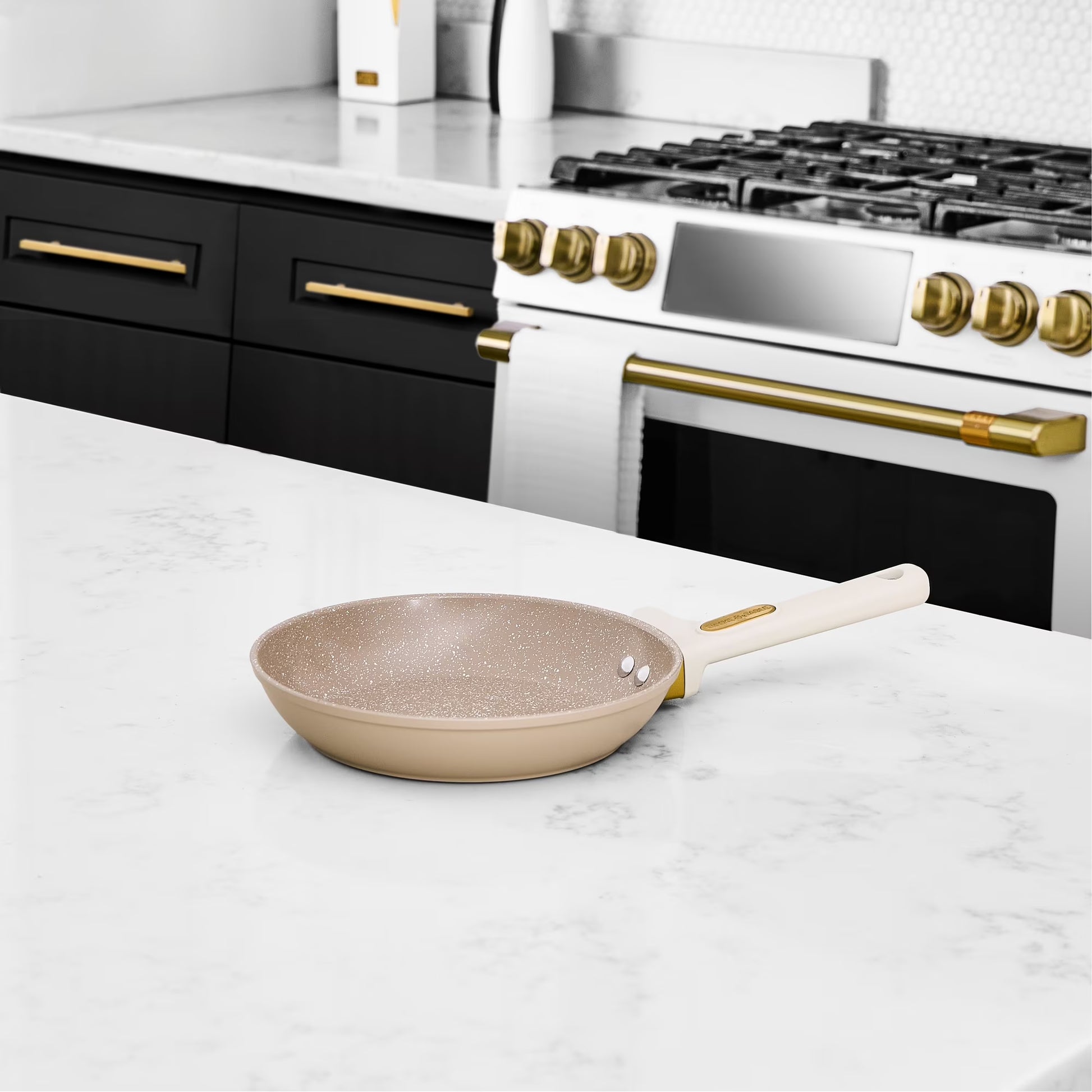 Thyme & Table 8" Ceramic Non-Stick Granite Collection Non-Toxic Fry Pan - Taupe & Gold