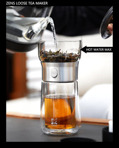 Modern Tea Infuser Teapot, One Touch Tea Maker for Loose Leaf Tea | Glass Magic Tea Pot, Mess Free Tea Steeper with Insulated Mug, Portable Tea Infuser with Case for Tea Lovers