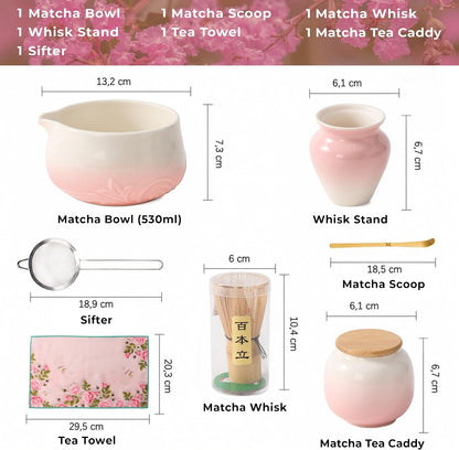8Pcs Matcha Whisk Set - Matcha Whisk Set with Ceramic Matcha Bowls | Japanese Tea Set | Matcha Shaker | Matcha Making Kit | Matcha Set | Pink Matcha Kit