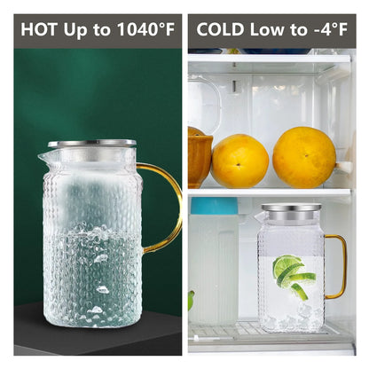 68Oz Glass Pitcher with Stainless Steel Lid and Handle,Clear Iced Tea Brewing Pitcher for Beverage,Lemonade