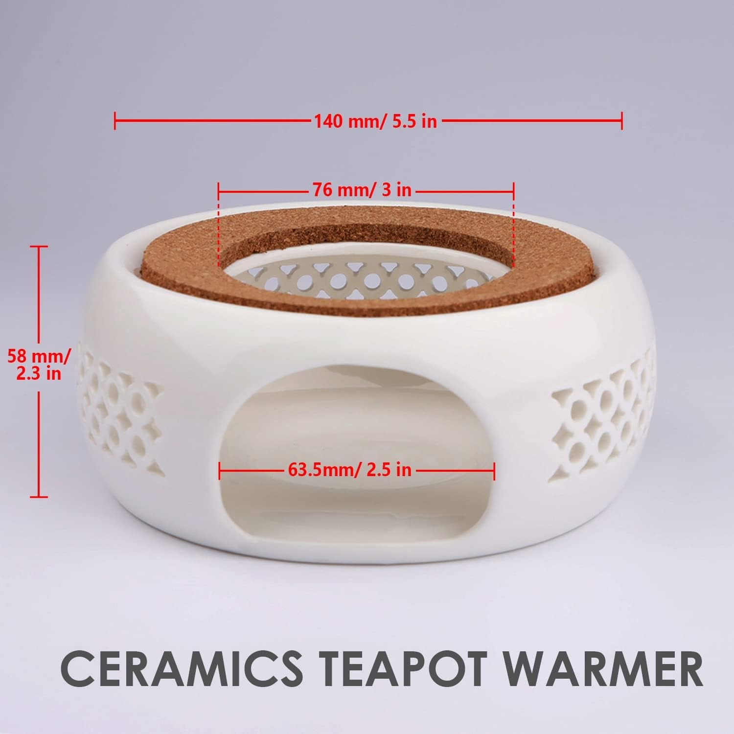 Teapot Warmer, Ceramic Teapot Heater with Cork Cushion Coffee Tea Warmer for Glass, Stainless Steel, Ceramic Teapot and Other Heatproof Dish Warming Use