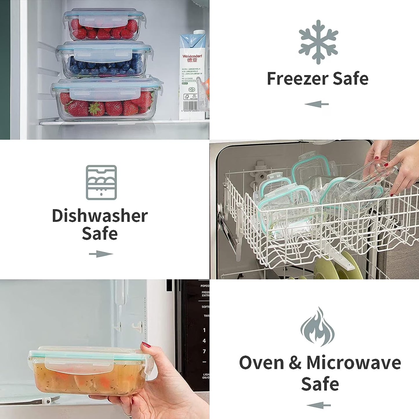 15 Packs Glass Food Storage Container with Airtight Lids,Stackable Square Meal Prep Containers for Kitchen Freezer,Round Glass Lunch Box
