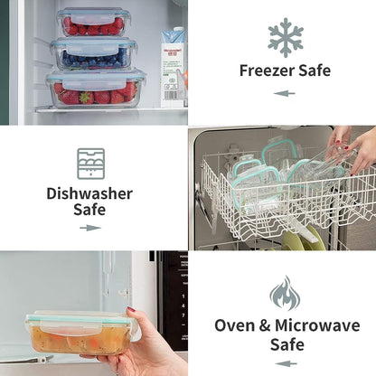 15 Packs Glass Food Storage Container with Airtight Lids,Stackable Square Meal Prep Containers for Kitchen Freezer,Round Glass Lunch Box