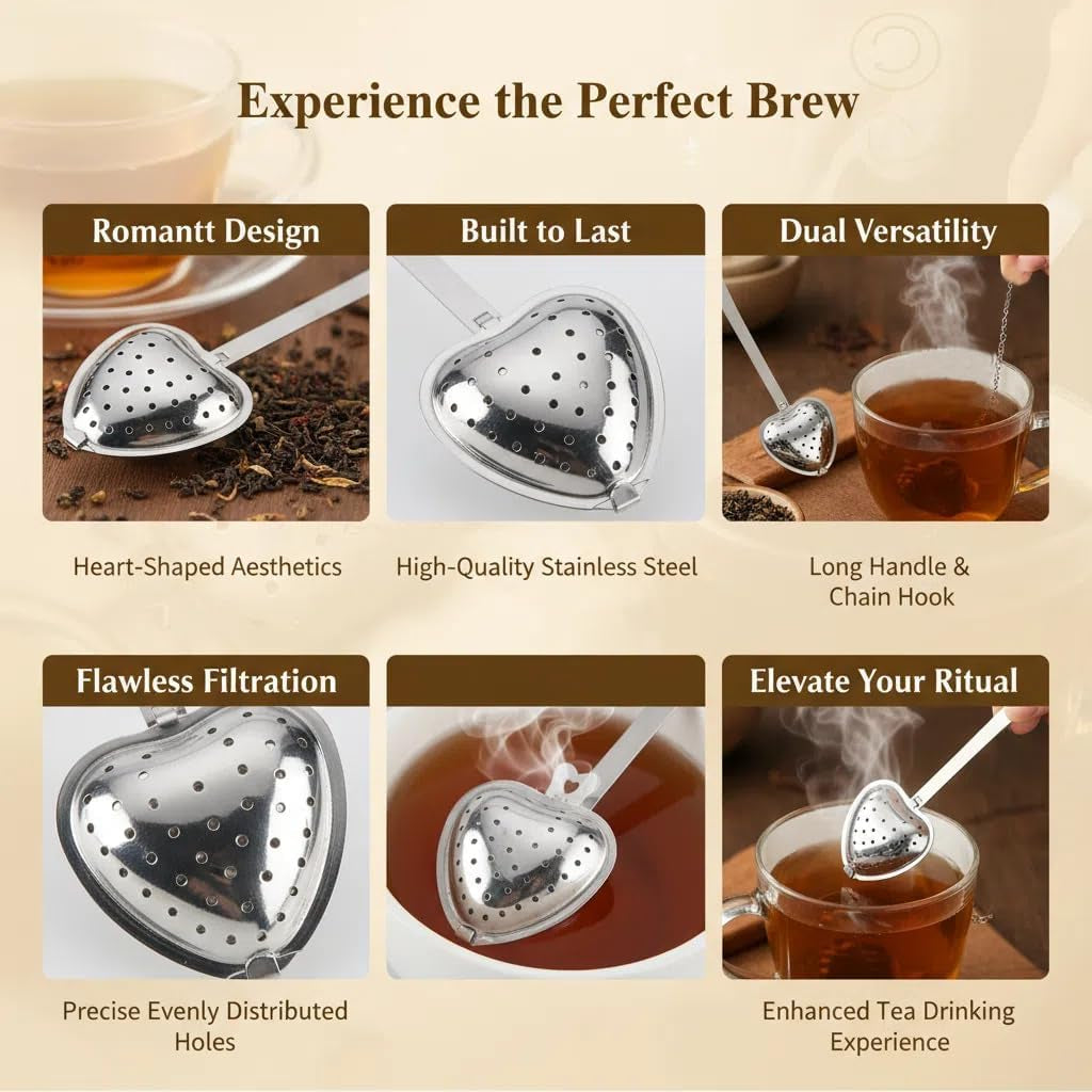 2Pcs Tea Strainers for Loose Tea Spoon - Heart Tea Steeper Tea Filter Fine Mesh Strainer Stainless Steel Tea Diffuser Tea Infuser Spoon - Loose Tea Steeper Tea Infuser