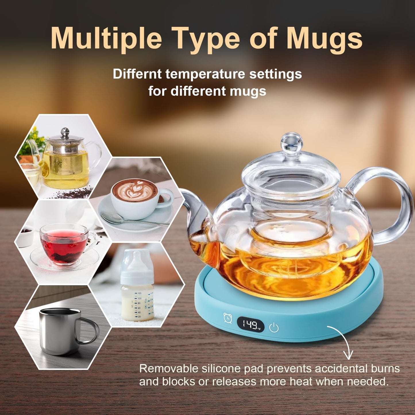 Coffee Mug Warmer & Cute Cat Mug Set, Candle Mug Warmer for Home & Office, Electric Smart Coffee Warmer for Desk, Beverage Tea Coffee Cup Warmer with 3-Temp Settings, 8H Auto Shut Off, Blue