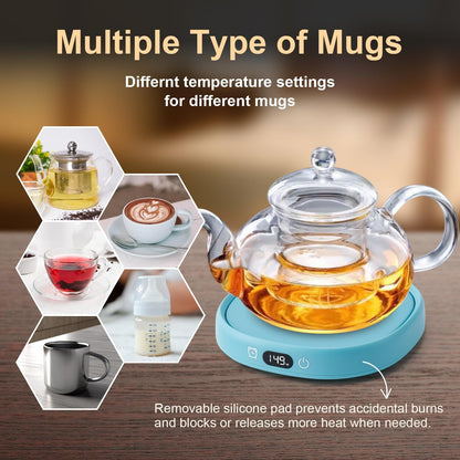 Coffee Mug Warmer & Cute Cat Mug Set, Candle Mug Warmer for Home & Office, Electric Smart Coffee Warmer for Desk, Beverage Tea Coffee Cup Warmer with 3-Temp Settings, 8H Auto Shut Off, Blue
