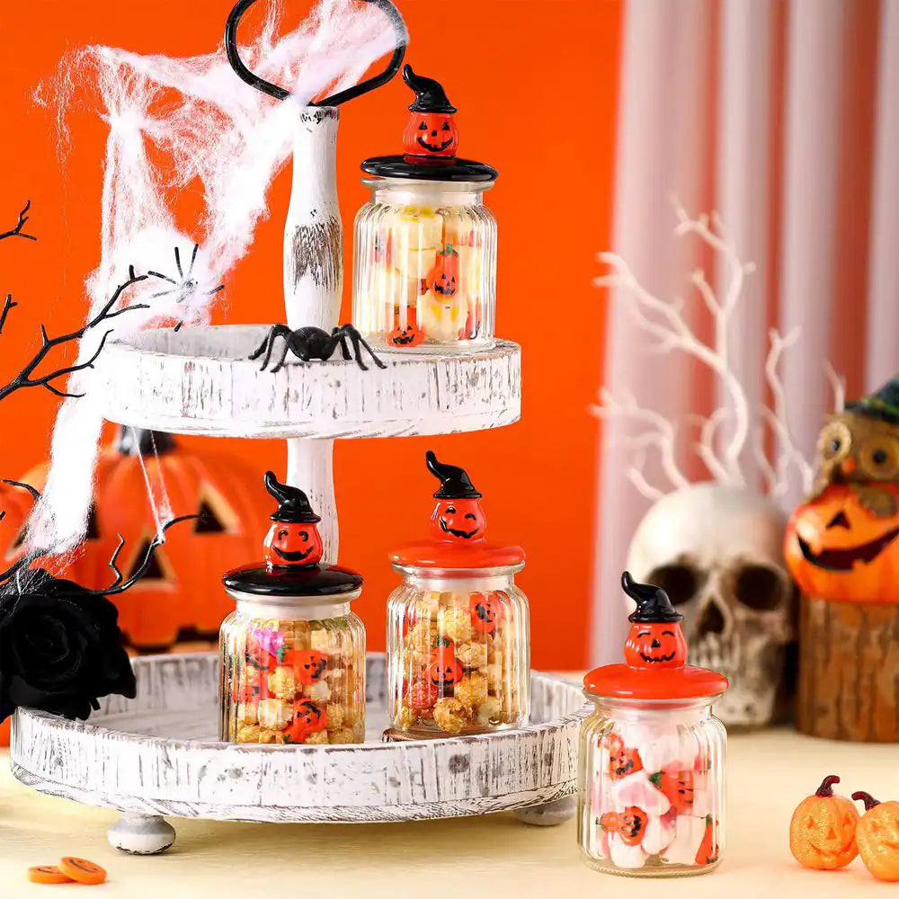 4-Pack Food Storage Canister with Airtight Ceramic Lid for Halloween Party Tea and Cookie Table Decoration, Orange