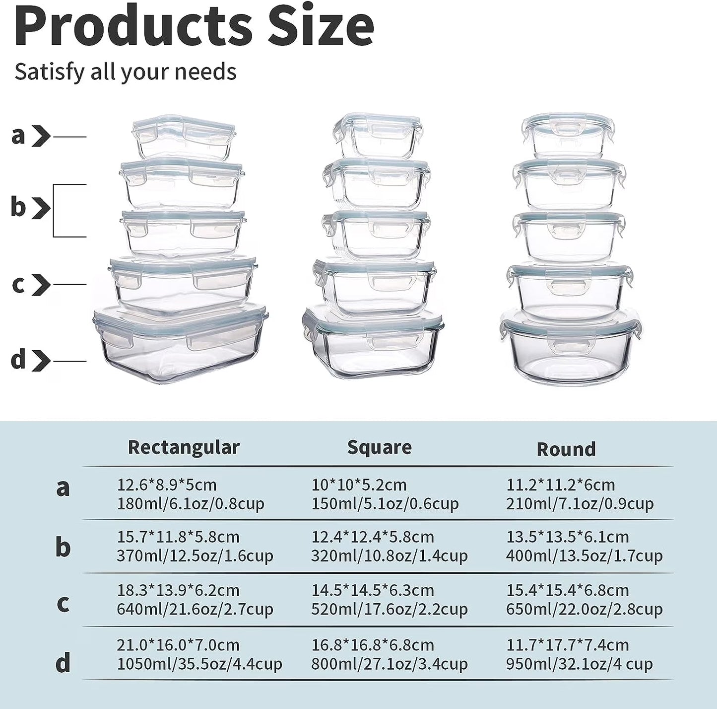 15 Packs Glass Food Storage Container with Airtight Lids,Stackable Square Meal Prep Containers for Kitchen Freezer,Round Glass Lunch Box