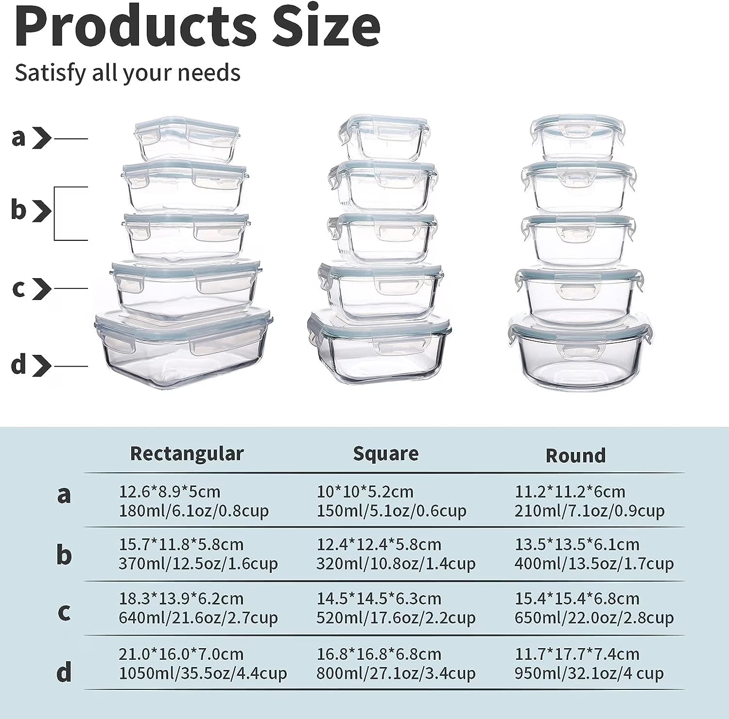 15 Packs Glass Food Storage Container with Airtight Lids,Stackable Square Meal Prep Containers for Kitchen Freezer,Round Glass Lunch Box